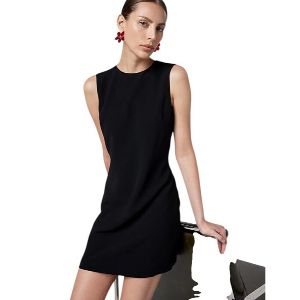 Theory Shift Mini Dress Size 0 Sleeveless Solid Black Career Formal Evening Wear